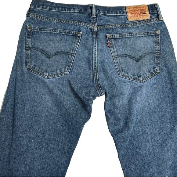 Levi's Jeans Men 36x30 Vintage 527 Blue Denim Dark Wash Frayed Hem Bootcut - Picture 7 of 16